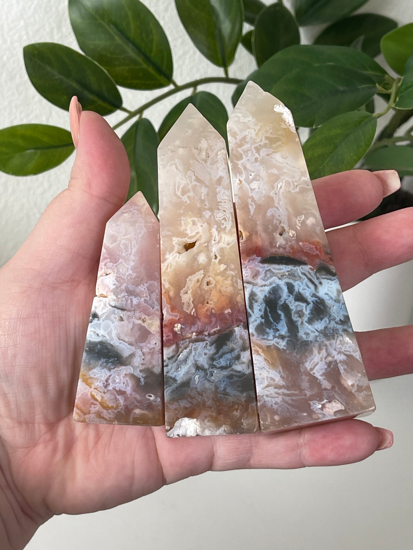 Pink Plume Agate Tower